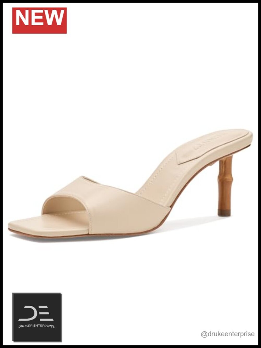 Leather Heeled Sandals Square Toe Slip On Slide Stiletto Dressy